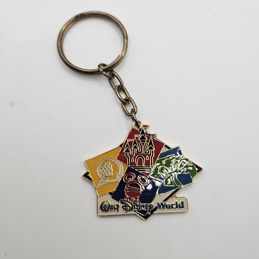 Disney World 4 Parks Keychain with Colorful Emblems